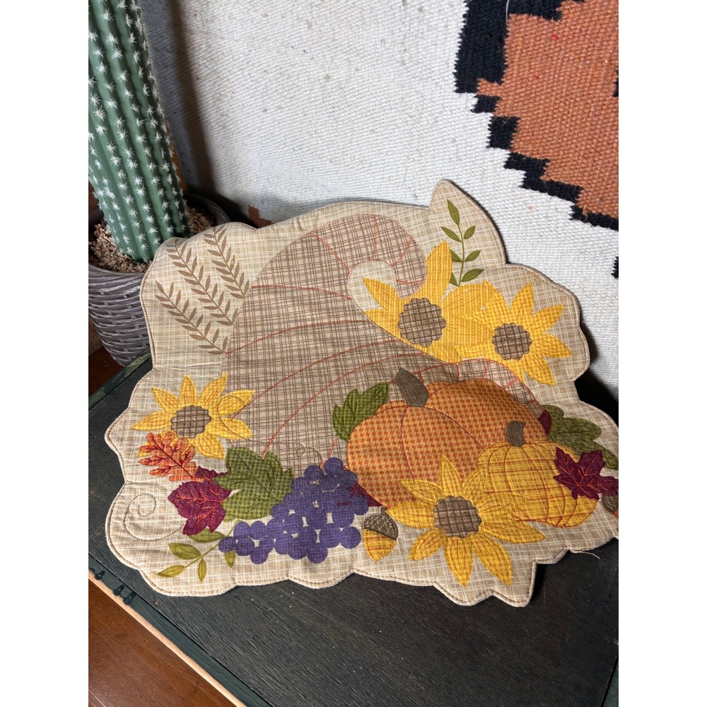 Unbranded Quilted Placemats Set of 4 Tan Fall Thanksgiving Cornucopia Good